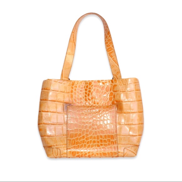 Barantani Orange Croc Embossed Leather Shoulder Bag Crocodile Made in Italy - Picture 2 of 10